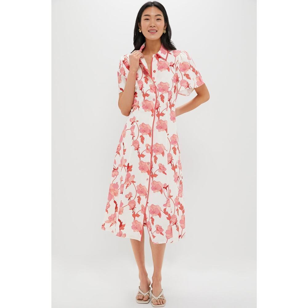 HYACINTH HOUSE Coral Multi Floral Peppa Midi Dress Size S NWT